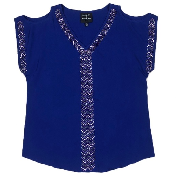 Romeo & Juliet Couture Tops - Romeo & Juliet Couture Gossip Girl Beaded Blue Cold Shoulder Top Small